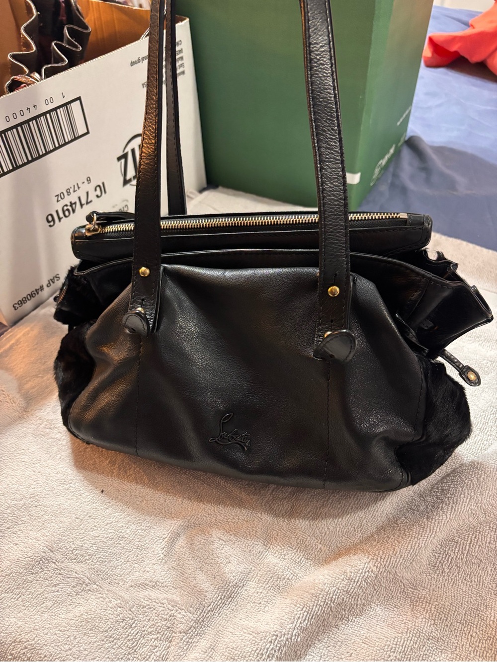Christian Louboutin Black Leather Satchel with Fur Panels